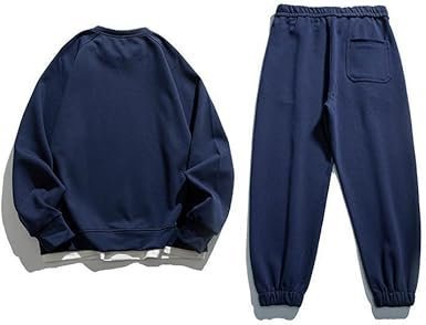 Men Sports Long Sleeves Casual Two Pieces Loose-fit Versatile Round Neck Sweatshirt Fashion Running Suit