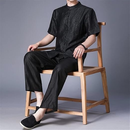Casual Suit Chinese Thin Silk Loose Straight Silk Middle-Aged Dad's Dress(L)