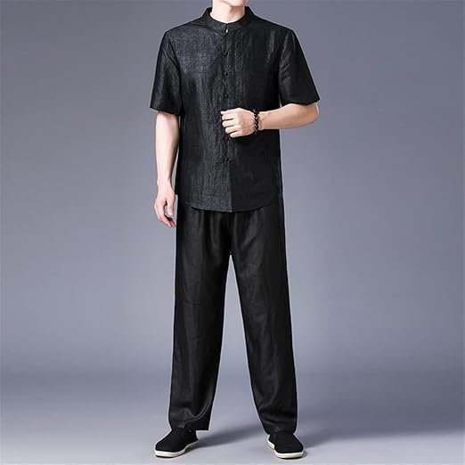Casual Suit Chinese Thin Silk Loose Straight Silk Middle-Aged Dad's Dress(L)