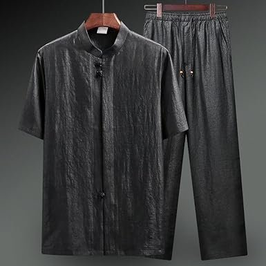 CHONG FENG XIA Silk Summer Tang Suit Men's Silk Short Sleeve Suit Spring and Summer Shirt Suit