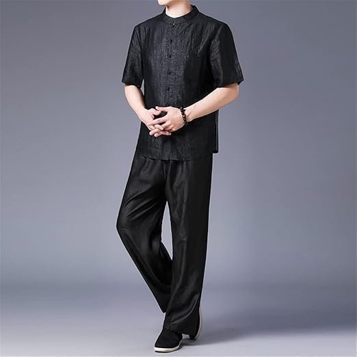 Casual Suit Chinese Thin Silk Loose Straight Silk Middle-Aged Dad's Dress(L)