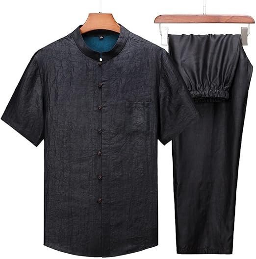 Casual Suit Chinese Thin Silk Loose Straight Silk Middle-Aged Dad's Dress(L)
