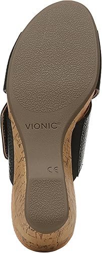Vionic Leticia Women's Wedge Comfort Sandal Black-tumbled Leathe - 8.5 Medium