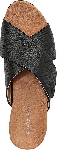 Vionic Leticia Women's Wedge Comfort Sandal Black-tumbled Leathe - 8.5 Medium