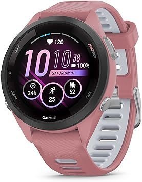 Garmin Forerunner 265S Running Smartwatch, Colorful AMOLED Display, Training Metrics and Recovery Insights, Light Pink and Powder Gray