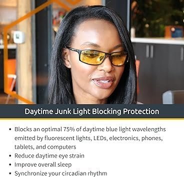 TrueDark Daylights Amber Elite Blue Light Blocking Glasses to Reduce Eye Strain and UV Glare for Increased Energy - Men & Women, Computer Screen, Gaming, TV, Phone - by Dave Asprey