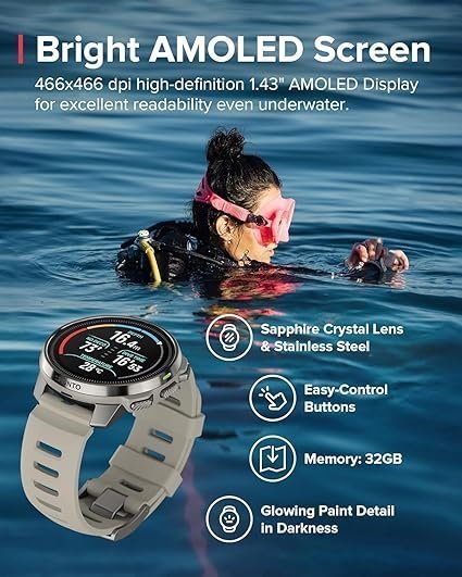 SUUNTO Ocean Dive Computer (Sand) + Tank Pod Combo, GPS Multisport Watch for Training, Underwater Route Tracking & Wireless Tank Pressure Monitor