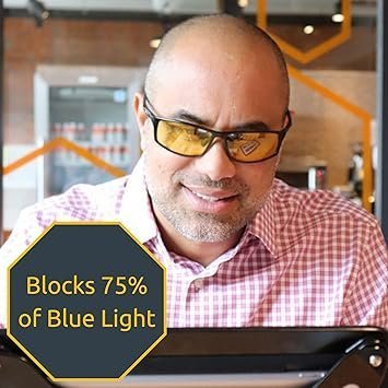 TrueDark Daylights Amber Elite Blue Light Blocking Glasses to Reduce Eye Strain and UV Glare for Increased Energy - Men & Women, Computer Screen, Gaming, TV, Phone - by Dave Asprey