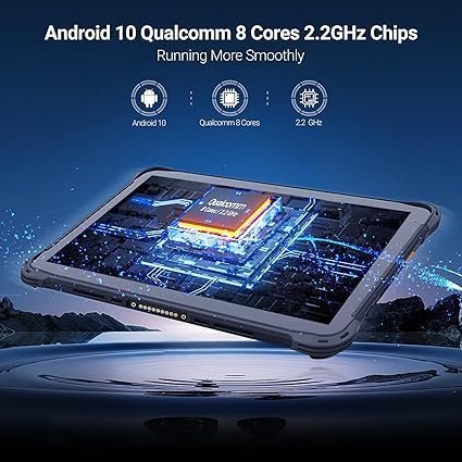 Rugged Tablet, 10.1-inch, Android 13 Industrial Tablet 4G LTE, GPS, IP67 Waterproof, 10000mAh Battery, 8GB RAM/128GB ROM, Bluetooth 4.2, Wi-Fi