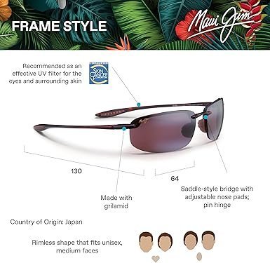 Maui Jim Men's and Women's Hookipa Polarized Rimless Reading Sunglasses