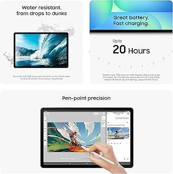 Samsung Galaxy Tab S10 FE 128GB WiFi Android Tablet, Large Display, Long Battery Life, Exynos 1580 Processor, IP68, S Pen for Note-Taking, US Version, 2 Yr Manufacturer Warranty, Silver