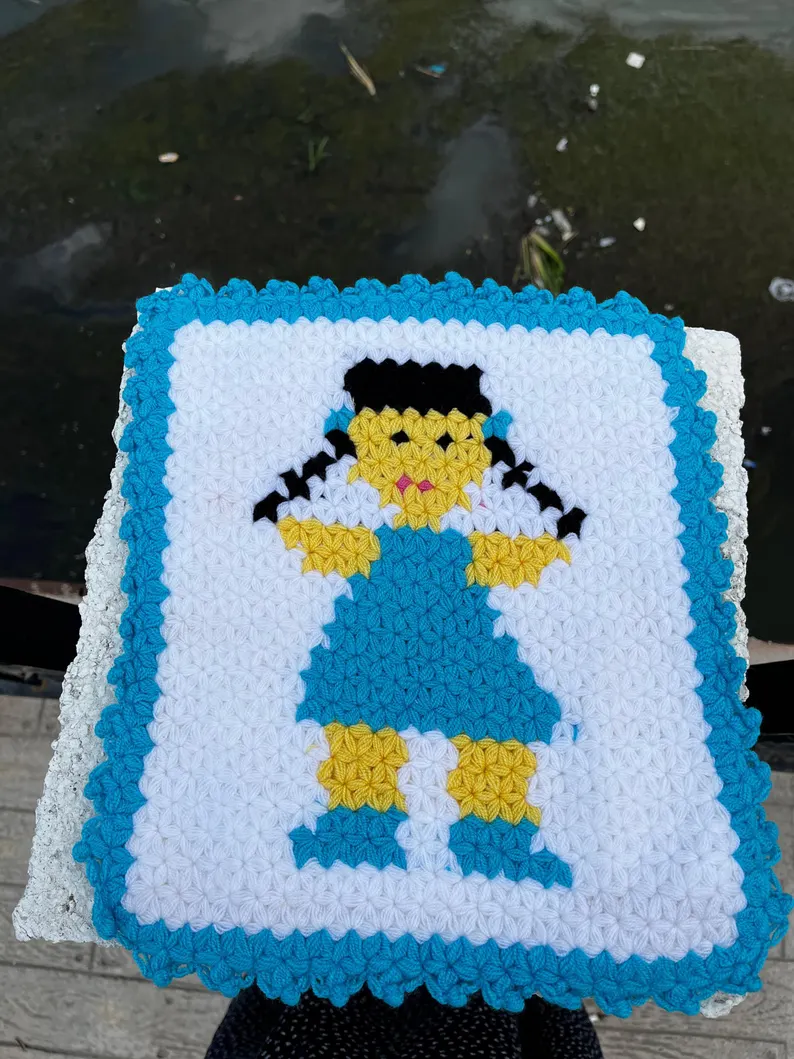 Handmade Crochet Bath Mitt with Girl Figure