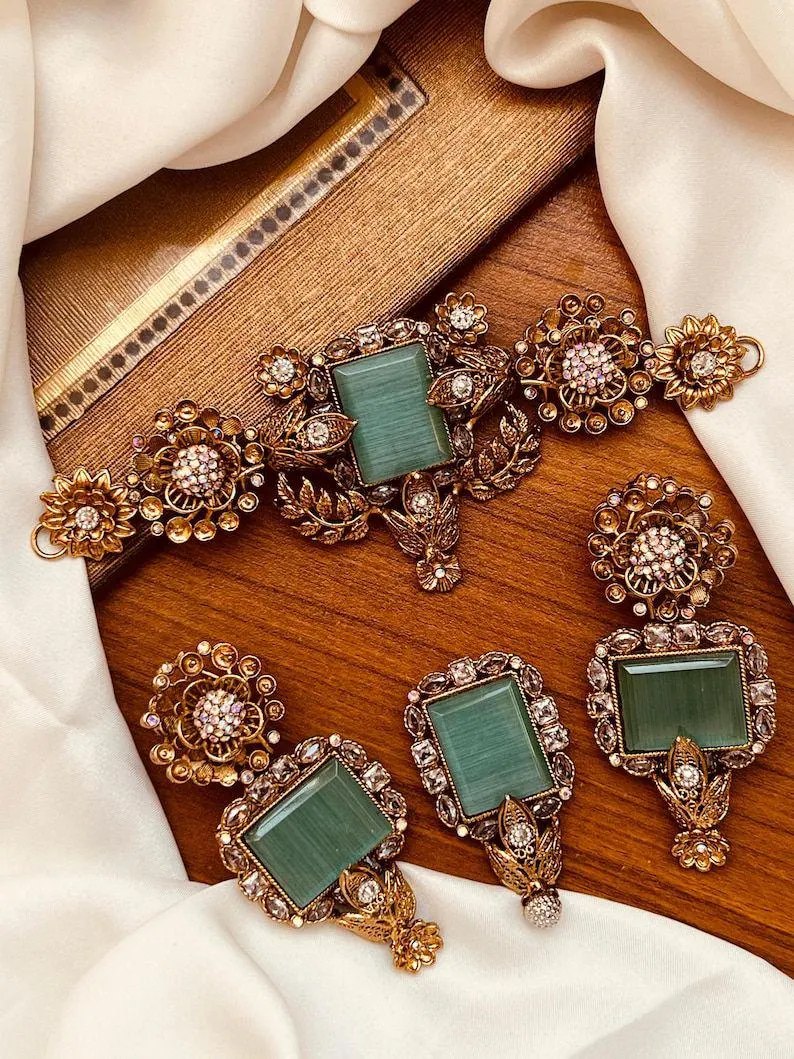 Vintage Kundan Necklace Choker Bridal Wedding Jewelry Set