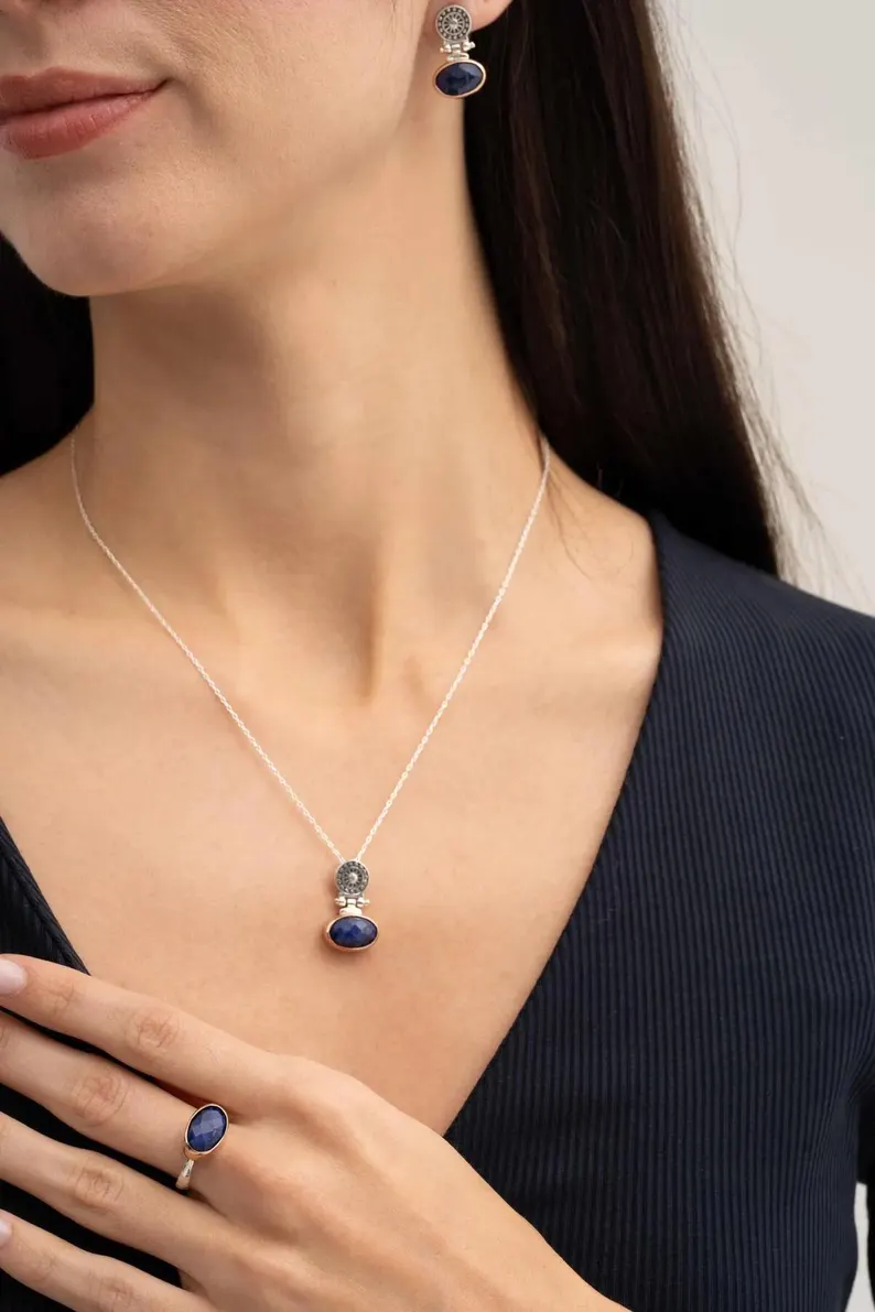 Antique Handmade Sapphire Jewelry Set