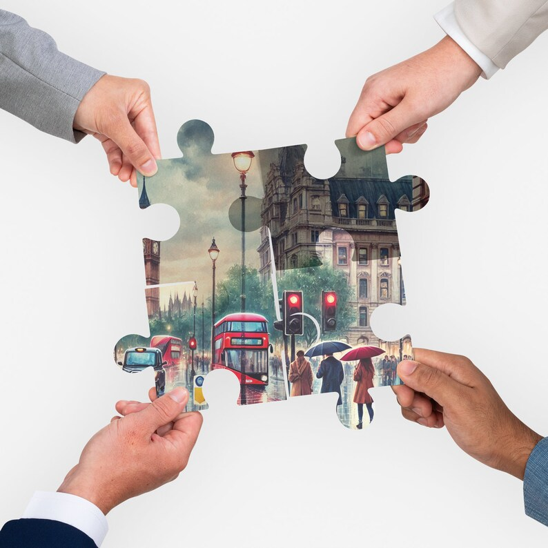 London Street Scene Wooden Jigsaw Puzzle for Adults - 200, 300, 500, 1000 Pieces - Cityscape Puzzle in Decorative Box