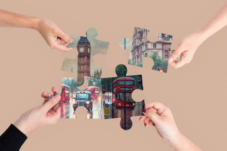 London Street Scene Wooden Jigsaw Puzzle for Adults - 200, 300, 500, 1000 Pieces - Cityscape Puzzle in Decorative Box